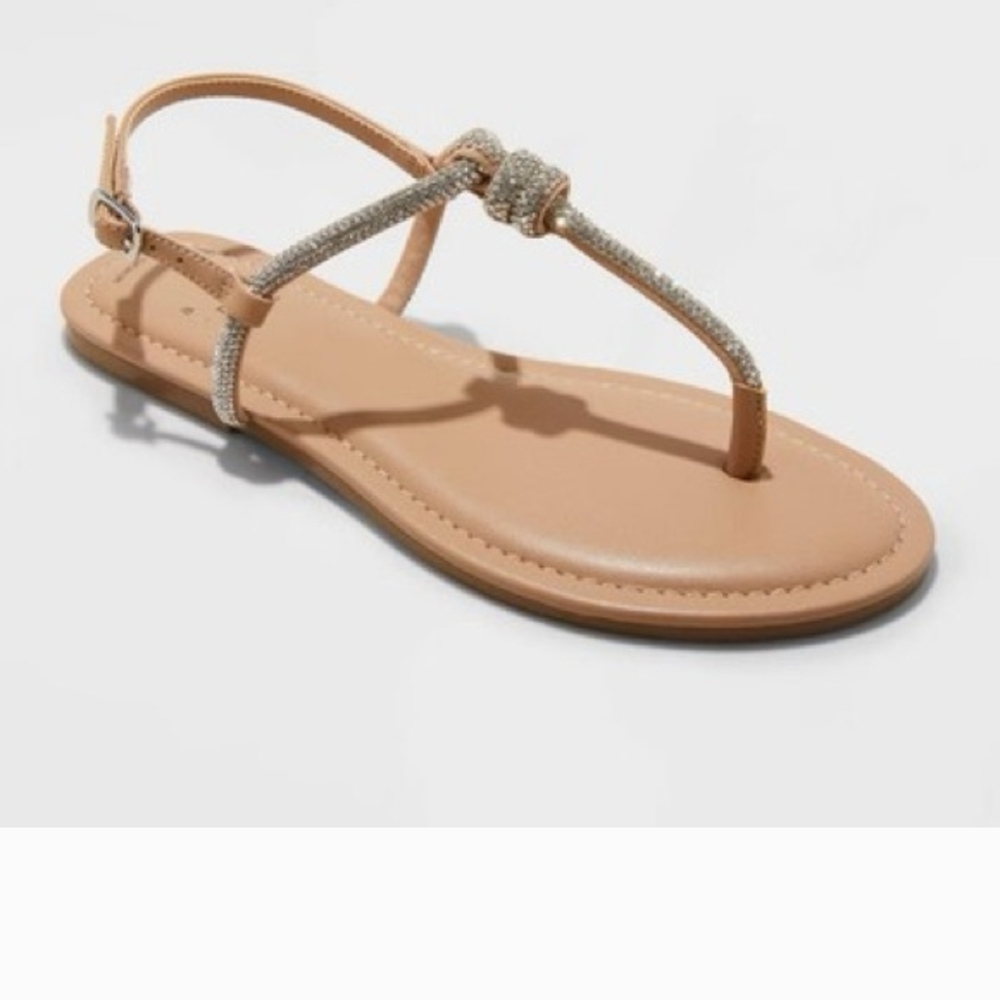 NWT A New Day Beige T-Strap Rhinestone Sandal - Picture 2 of 6